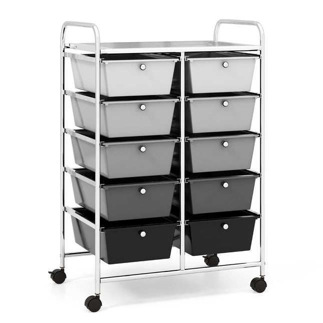 Rolling Storage Cart with 10 Drawers, Lockable Wheels