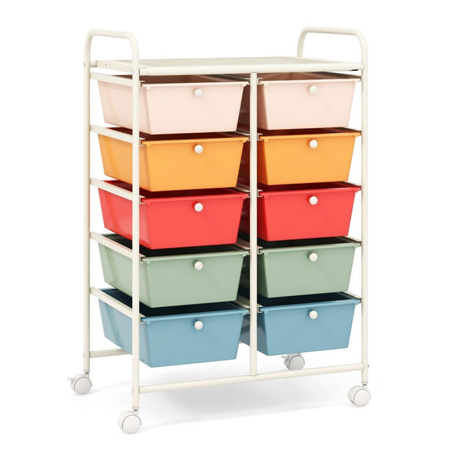 Rolling Storage Cart with 10 Drawers, Multi-Color