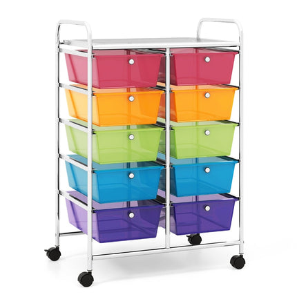 Rolling Storage Cart with 10 Drawers, Transparent Color