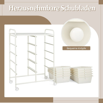 Rolling Storage Cart with 10 Drawers, White, Mobile Organizer