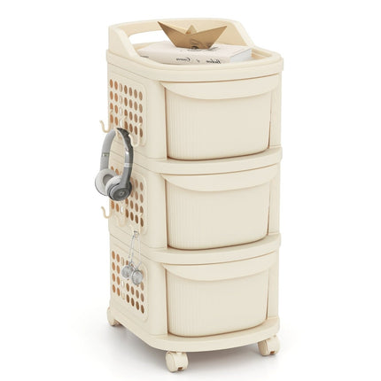 Rolling Storage Cart with 3 Drawers & Pegboard Hooks