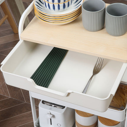 Rolling Storage Cart with Shelves and Drawer, White Steel