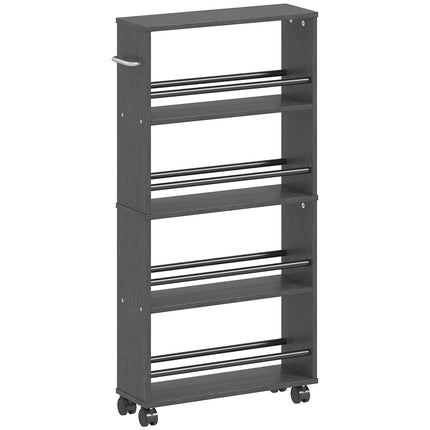 Rolling Storage Shelf, Narrow Design, 4 Tiers, 45x15x91 cm, Black