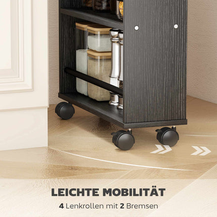Rolling Storage Shelf, Narrow Design, 4 Tiers, 45x15x91 cm, Black