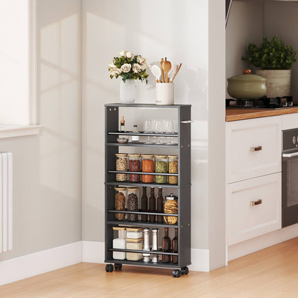 Rolling Storage Shelf, Narrow Design, 4 Tiers, 45x15x91 cm, Black