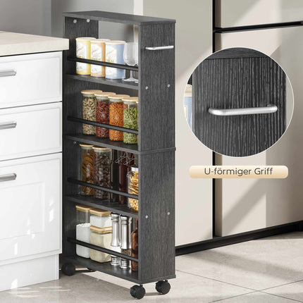 Rolling Storage Shelf, Narrow Design, 4 Tiers, 45x15x91 cm, Black