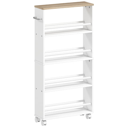 Rolling Storage Shelf, Narrow Design, 4 Tiers, 45x15x91 cm