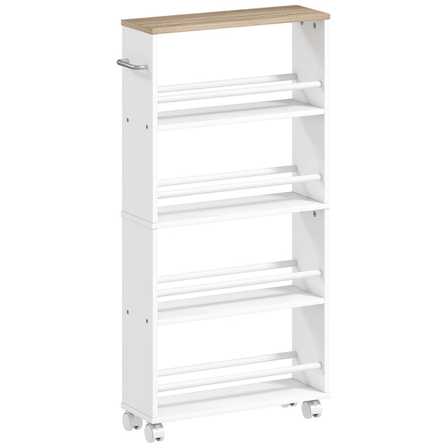 Rolling Storage Shelf, Narrow Design, 4 Tiers, 45x15x91 cm