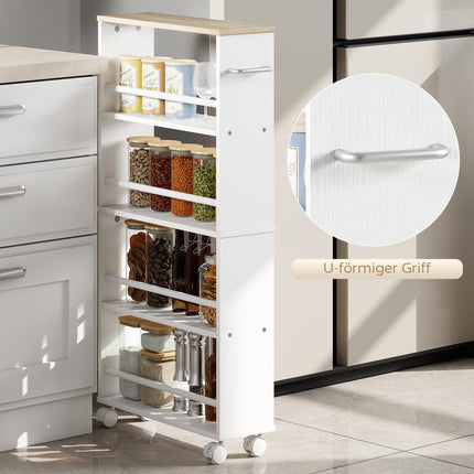 Rolling Storage Shelf, Narrow Design, 4 Tiers, 45x15x91 cm