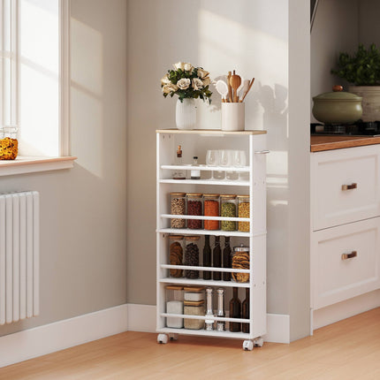 Rolling Storage Shelf, Narrow Design, 4 Tiers, 45x15x91 cm