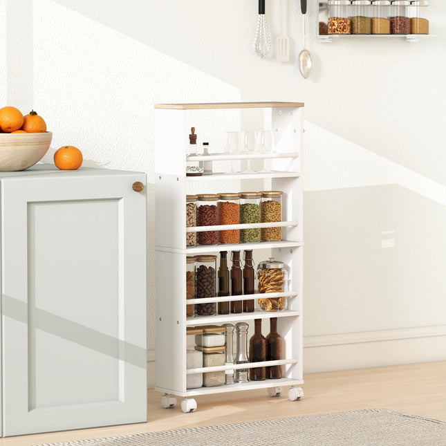 Rolling Storage Shelf, Narrow Design, 4 Tiers, 45x15x91 cm