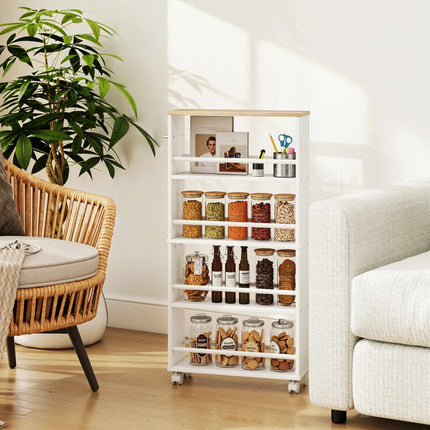 Rolling Storage Shelf, Narrow Design, 4 Tiers, 45x15x91 cm