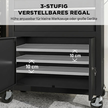 Rolling Tool Cabinet With Pegboard, 3 Drawers, Black