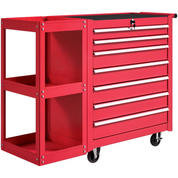 Rolling Tool Cabinet with 7 Drawers, Removable Shelf, Red