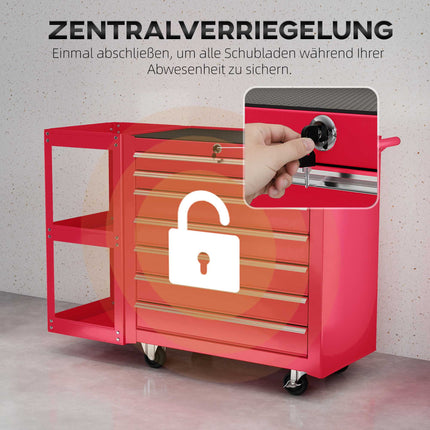 Rolling Tool Cabinet with 7 Drawers, Removable Shelf, Red