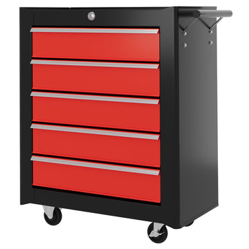 Rolling Tool Chest, 5 Drawers, Steel, Black/Red