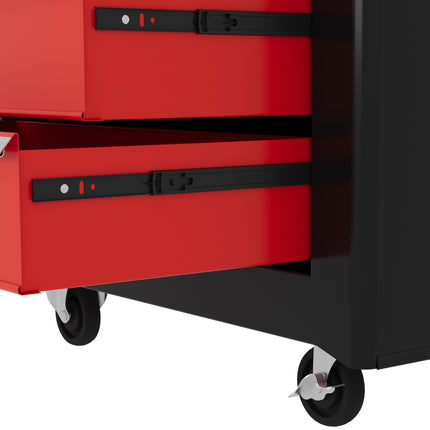 Rolling Tool Chest, 5 Drawers, Steel, Black/Red