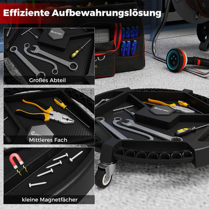 Rolling Tool Creeper with 3 Swivel Wheels, 4 Compartments