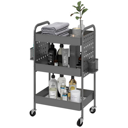 3-story kitchen trolley in dark gray steel with baskets