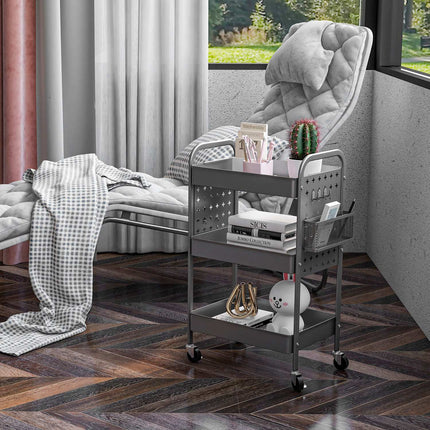 3-story kitchen trolley in dark gray steel with baskets