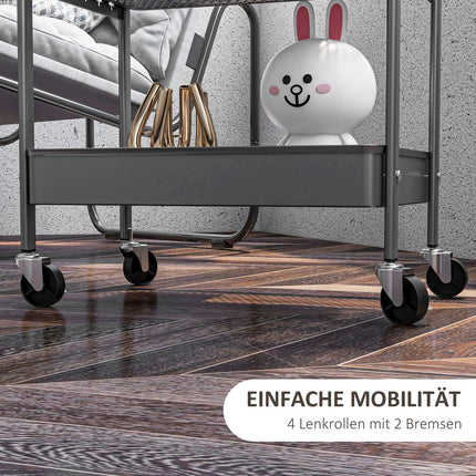 3-story kitchen trolley in dark gray steel with baskets