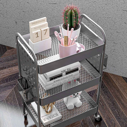 3-story kitchen trolley in dark gray steel with baskets