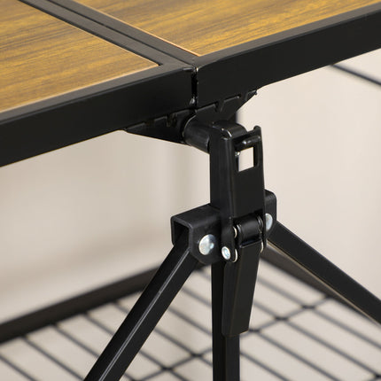 Folding kitchen trolley, 3-layer steel, brown/black