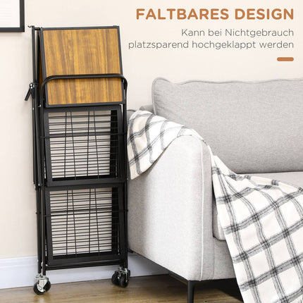 Folding kitchen trolley, 3-layer steel, brown/black