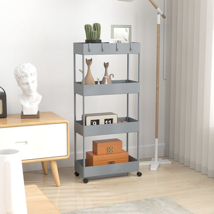 4-tier kitchen storage trolley with wheels, plastic, grey