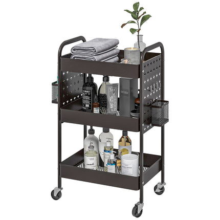 Black steel kitchen trolley, 3 floors, 2 baskets