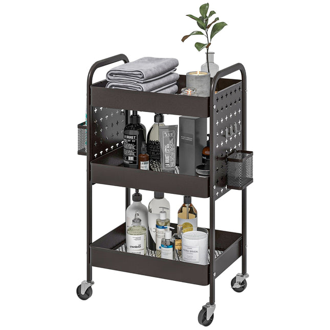 Black steel kitchen trolley, 3 floors, 2 baskets