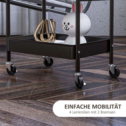 Black steel kitchen trolley, 3 floors, 2 baskets