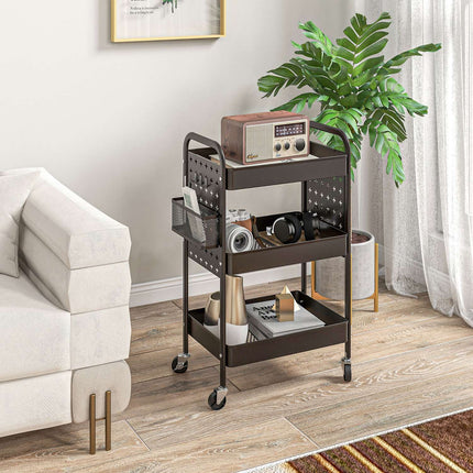Black steel kitchen trolley, 3 floors, 2 baskets