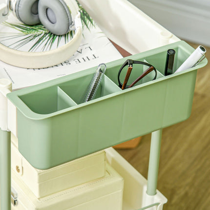 3-story rolling kitchen trolley with basket, steel – white