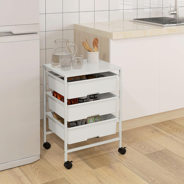 White 3-tier rolling storage trolley for kitchen & living room
