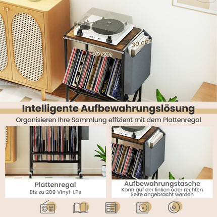 Rolling Turntable Stand with Vinyl Storage, Rustic Brown