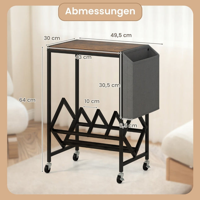 Rolling Turntable Stand with Vinyl Storage, Rustic Brown