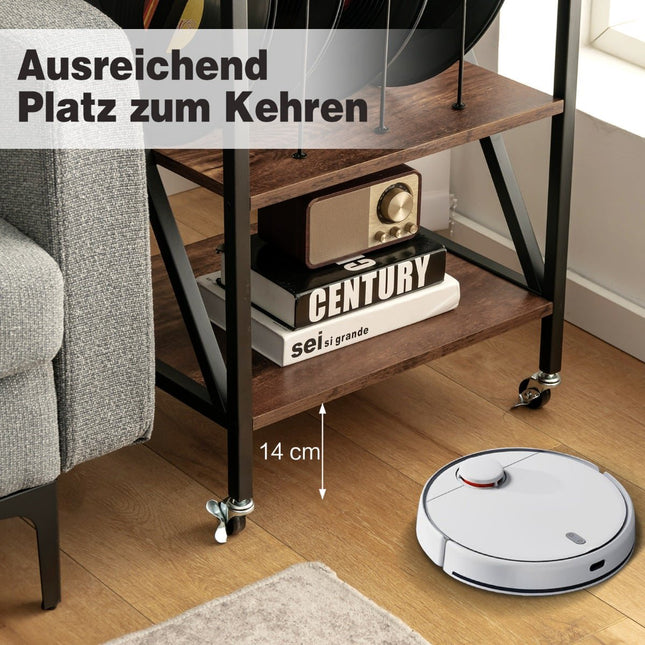 Rolling Vinyl Record Stand, 3 Shelves, 52x45x75 cm, Brown