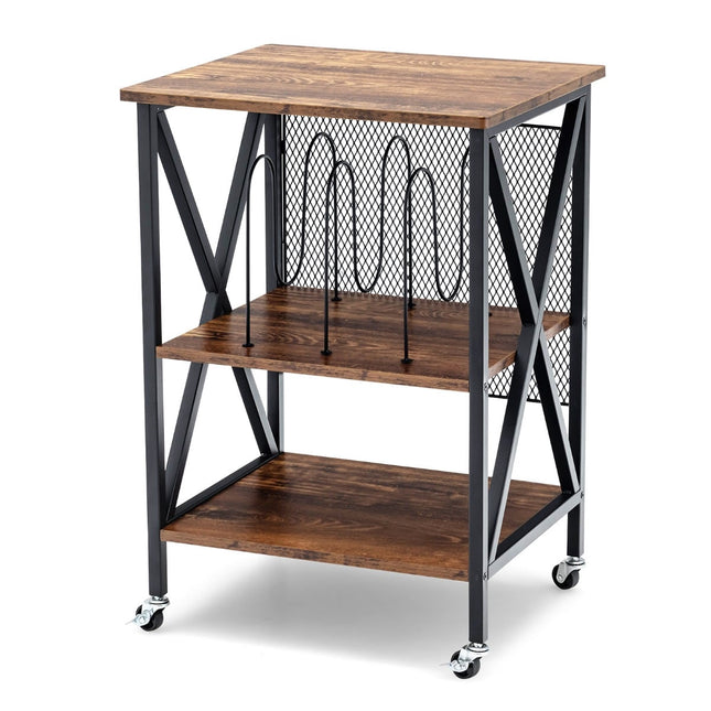 Rolling Vinyl Record Stand, 3 Shelves, 52x45x75 cm, Brown