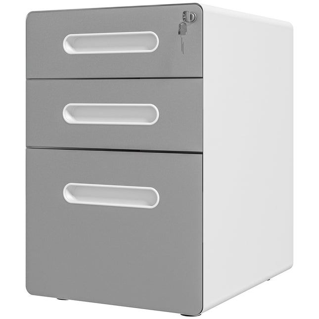 Mobile filing cabinet, lockable with 3 drawers, light grey