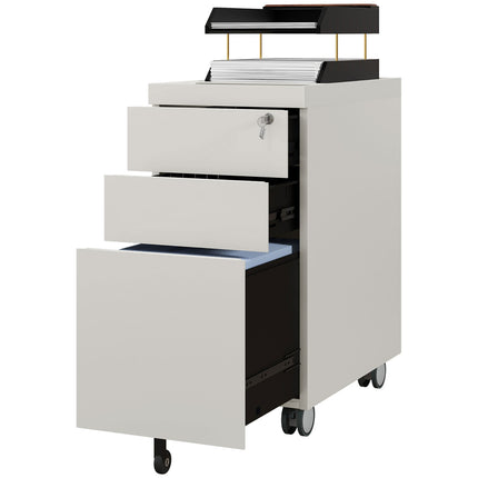 3-drawer rolling filing cabinet with lock, 30x50x61cm, white