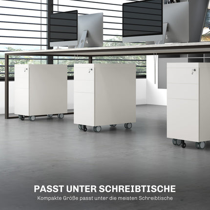 3-drawer rolling filing cabinet with lock, 30x50x61cm, white