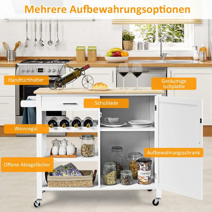 Rolling kitchen cart Mobile kitchen island with drawer 100 x 48 x 90 cm White