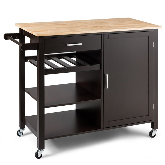 Rolling kitchen trolley Mobile kitchen island with drawer 100 x 48 x 90 cm brown