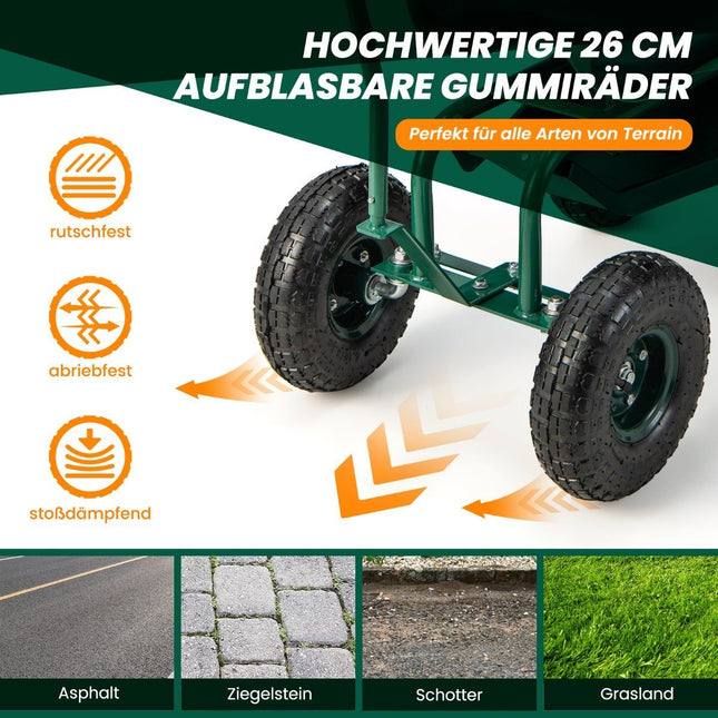 Rolling seat with wheels, 360° rotatable, height-adjustable, mobile garden seat, 90 x 59 x 106 cm, green