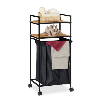 Rolling shelf for bathroom with laundry bag