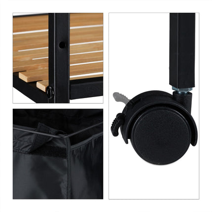 Rolling shelf for bathroom with laundry bag