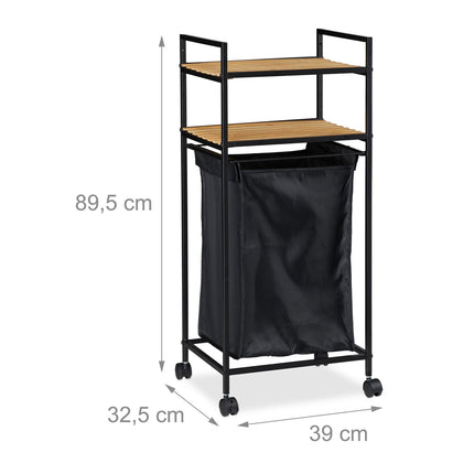 Rolling shelf for bathroom with laundry bag