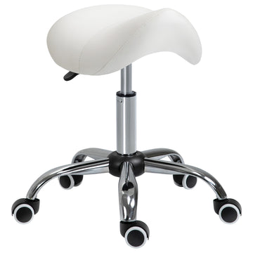 Height-adjustable white saddle Work stool, padded