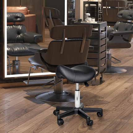 Height-adjustable swivel work stool, synthetic leather, black